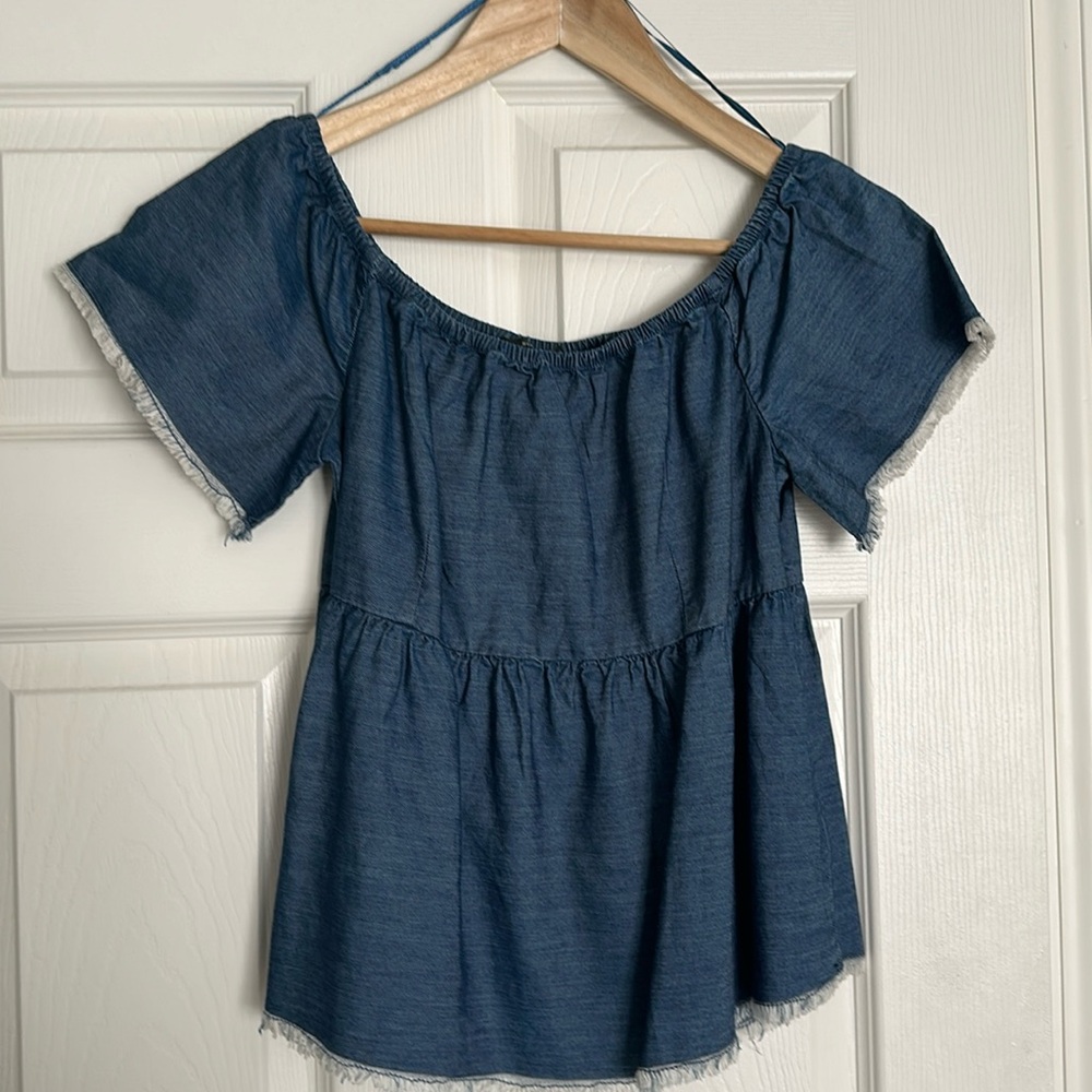 Chambray blue off shoulder shirt